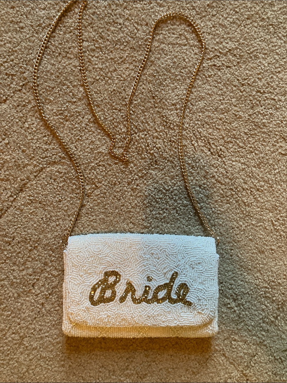 Bride Beaded Crossbody Bag with Gold Script